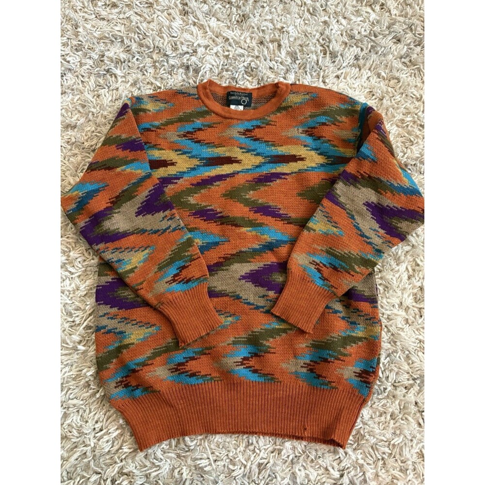 VTG Tricots St Raphael Country Shop Pure New Wool Sweater Aztec Size Small